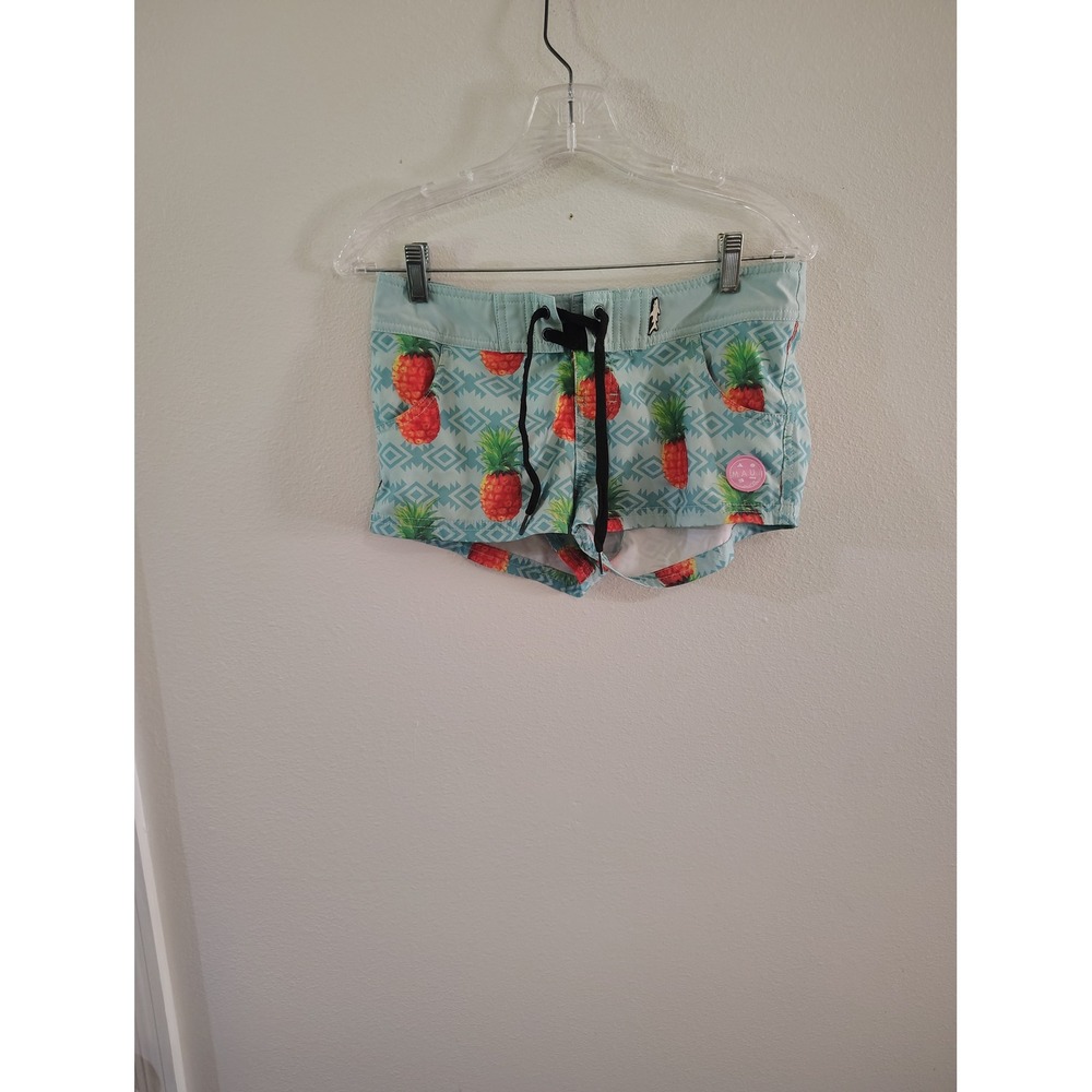 Maui and Sons Womens Pineapple Print Board Shorts Blue Swim Trunks Size 5‎